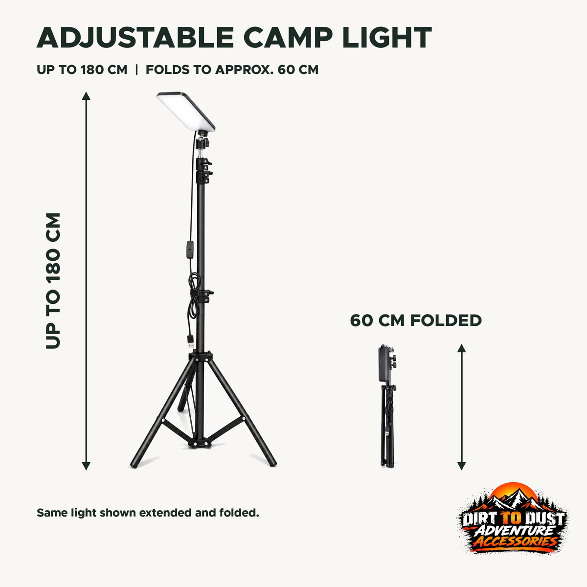 LED Camping Light with Adjustable Tripod – 180 cm
