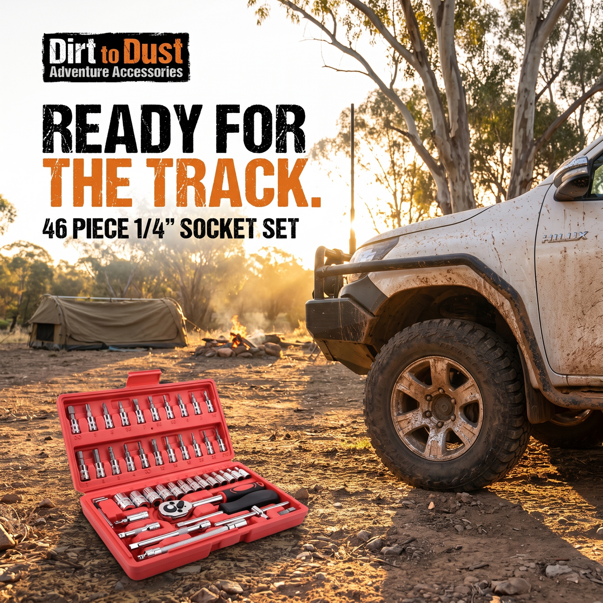 Dirt to Dust Adventure Accessories 46-Piece Tool Kit – Ratchet, Sockets & Bits