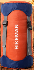 Orange and blue compression storage bag with straps