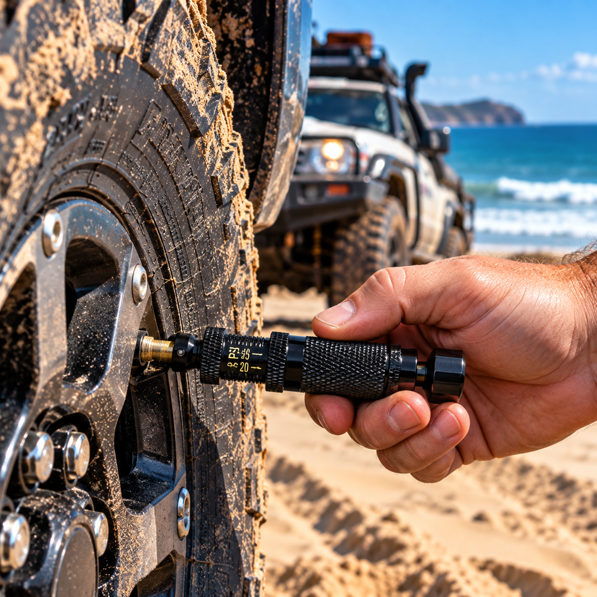 Dirt to Dust Automatic 4WD Tyre Deflators – 4 Pack | Adjustable 10–30 PSI Auto-Stop