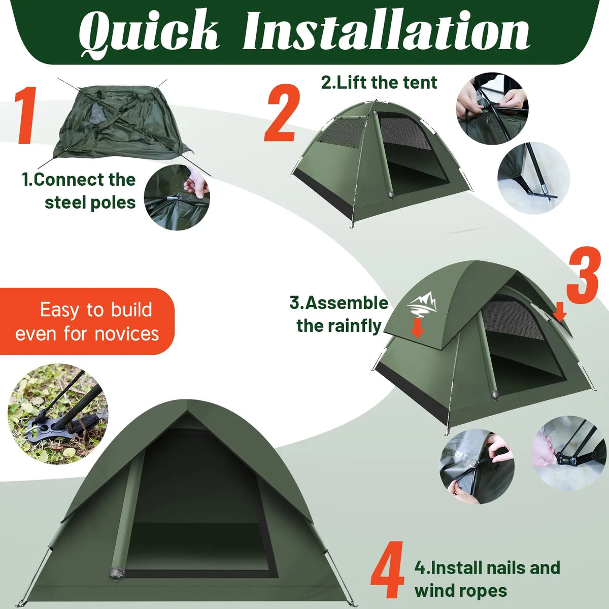 3–4 Person Double-Layer Camping Tent with Aluminium Poles