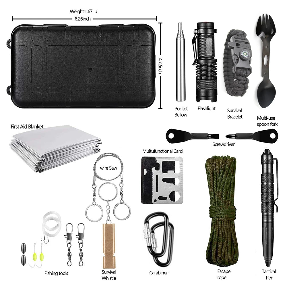 Outdoor Emergency Gear Kit with Carry Case