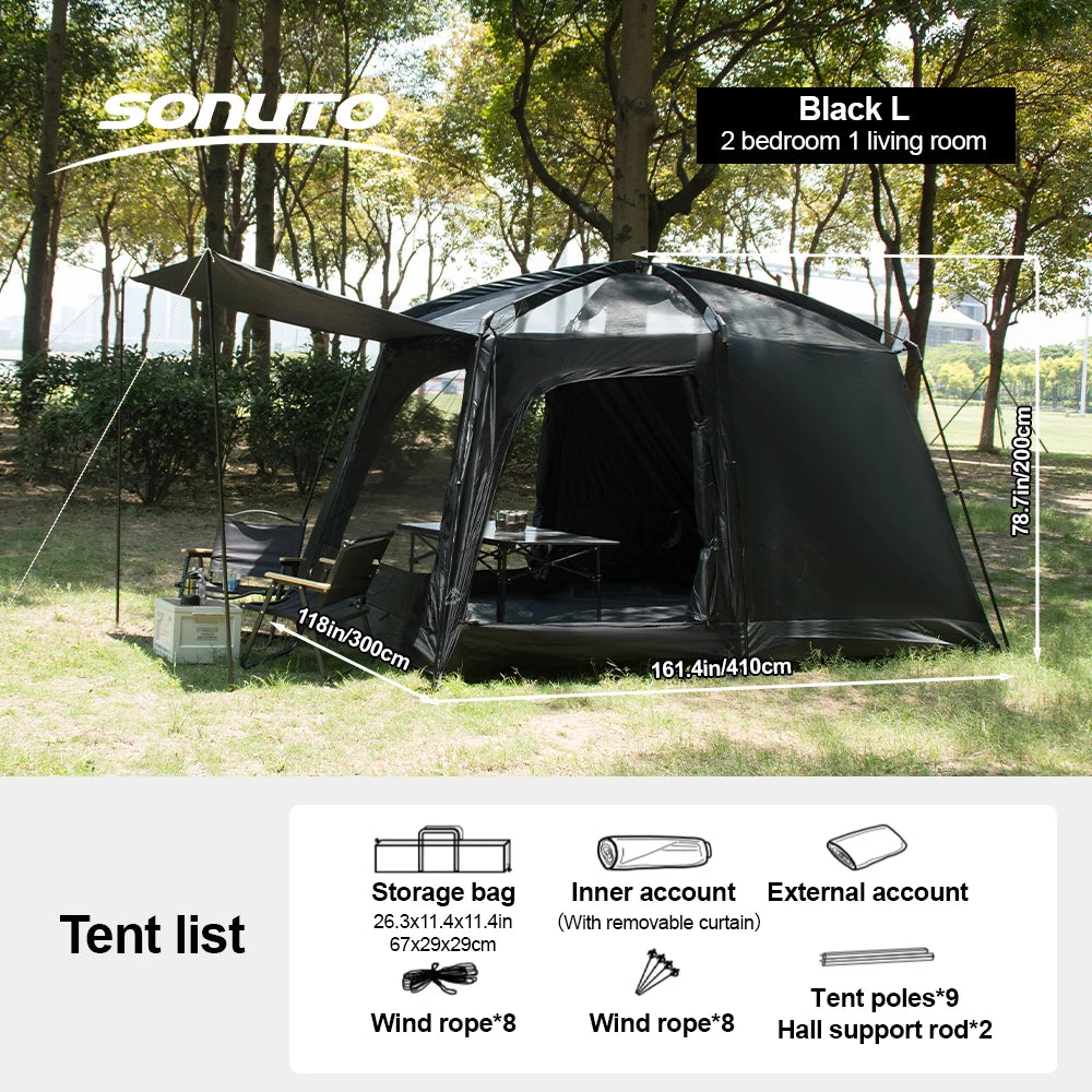 Double-Layer Family Tent with Two Bedrooms & Living Area