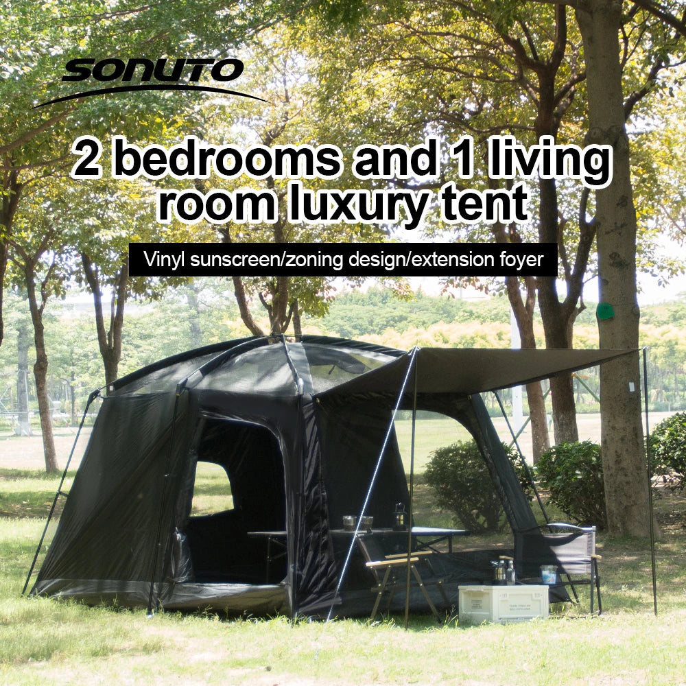 Double-Layer Family Tent with Two Bedrooms & Living Area