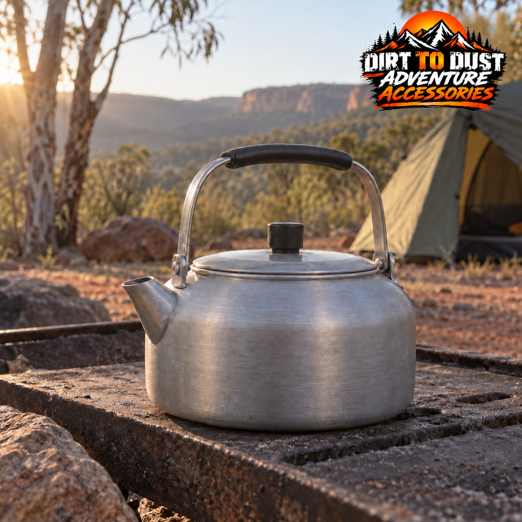 Aluminium camping kettle branded advertising image