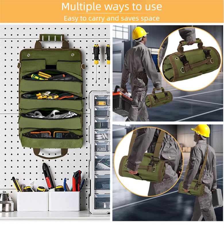 Green Roll-Up Tool Organiser | 6 Pocket, Canvas