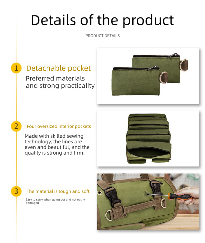 Green Roll-Up Tool Organiser | 6 Pocket, Canvas