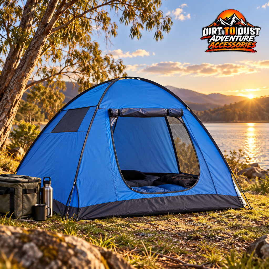 Weisshorn blue pop-up camping tent branded advertising image