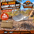 CAMPINGMOON SOLO-A4 folding fire pit, narrow pot stand and carry bag at an Australian campsite