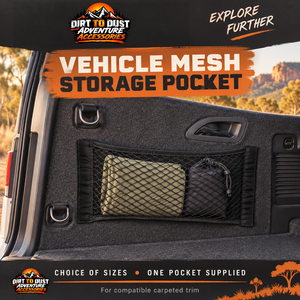 Vehicle Mesh Storage Pocket – Choice of Sizes | Dirt to Dust Adventure Accessories