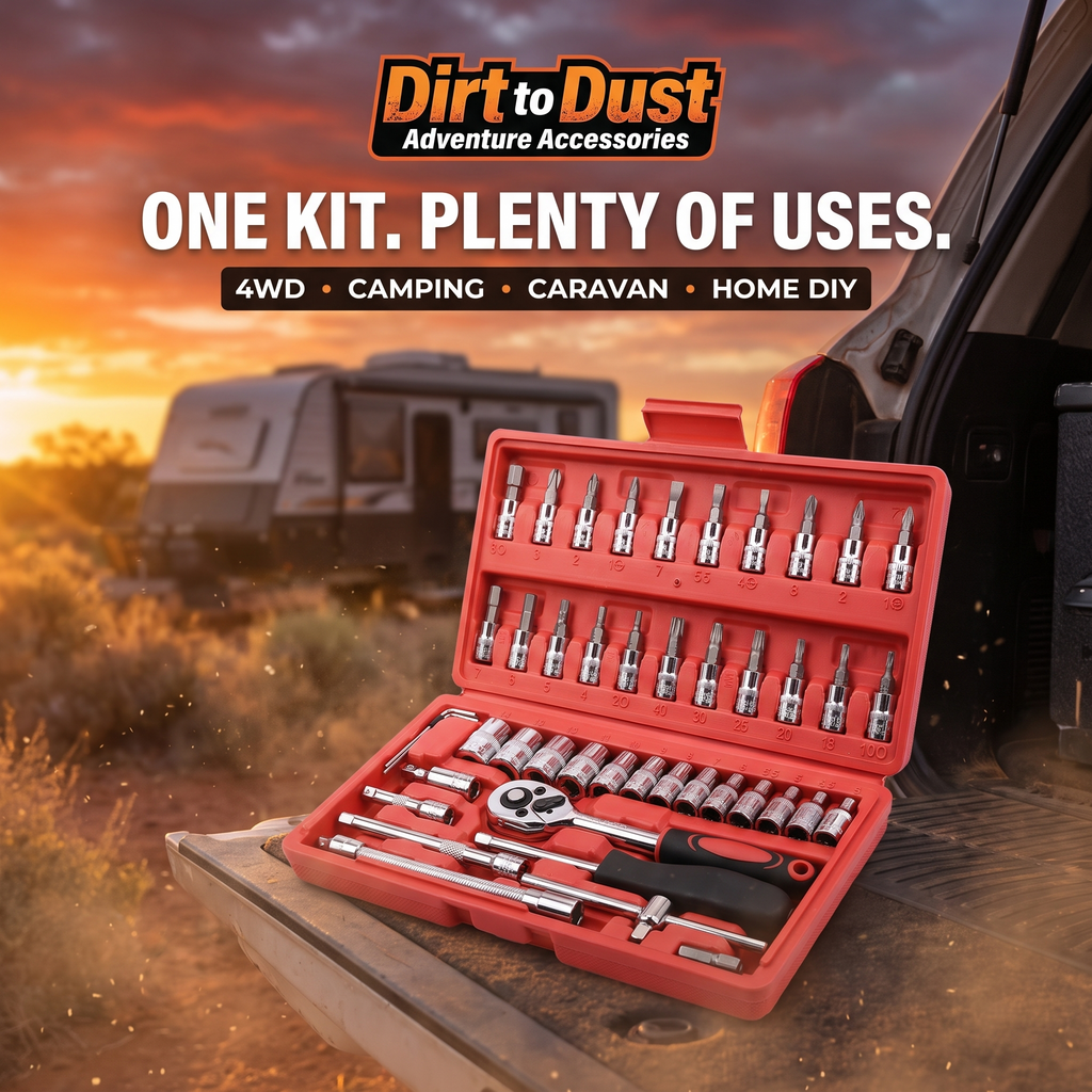 Dirt to Dust Adventure Accessories 46-Piece Tool Kit – Ratchet, Sockets & Bits