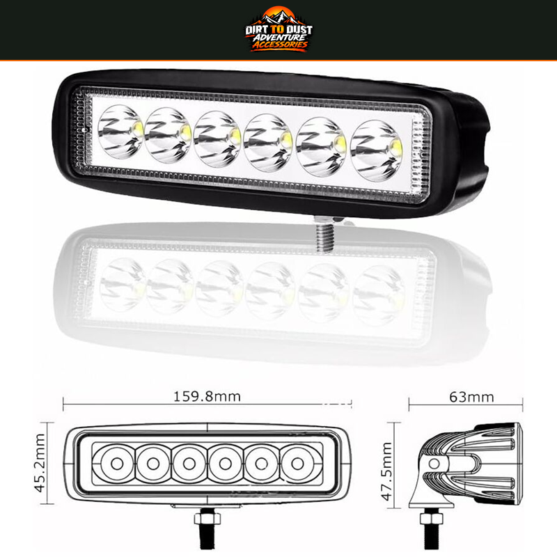 6-inch LED spot work light dimension diagram with branded transparent logo header