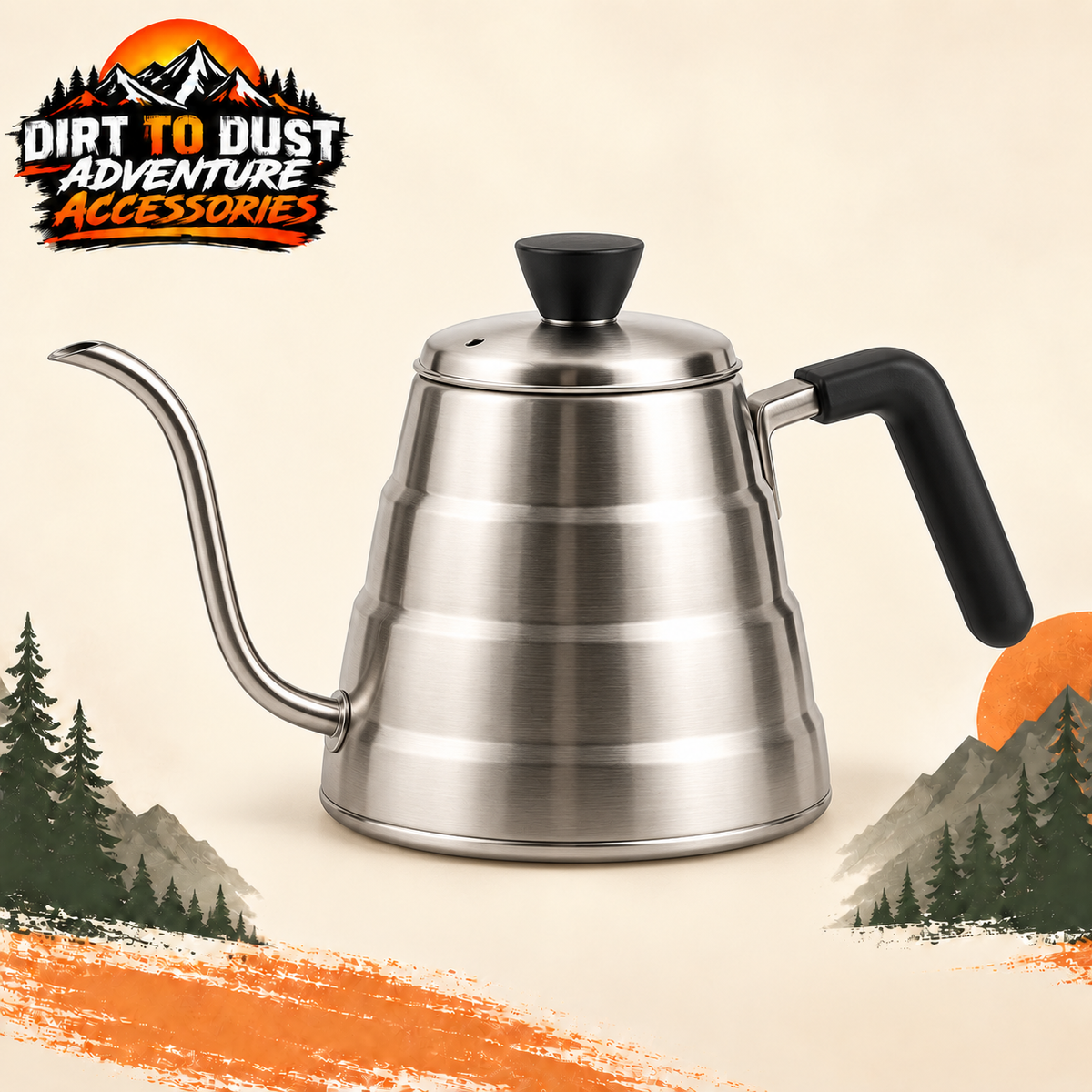Dirt to Dust branded pour-over camping coffee kettle