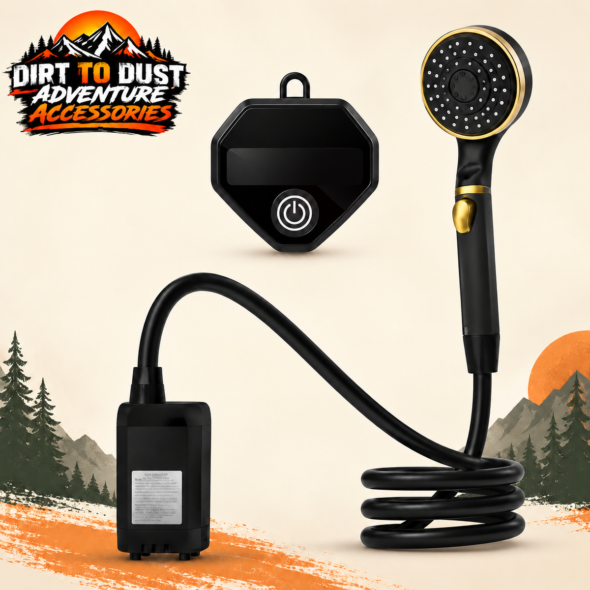 Dirt to Dust branded portable camping shower