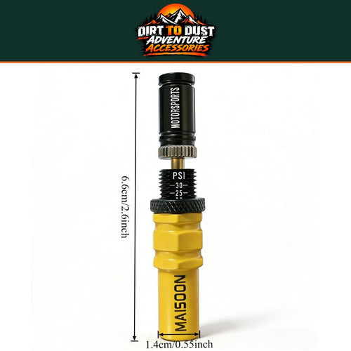 Yellow and black automatic tyre deflator with branded Dirt to Dust header