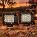 Pair of 4-inch LED work lights branded by Dirt to Dust Adventure Accessories