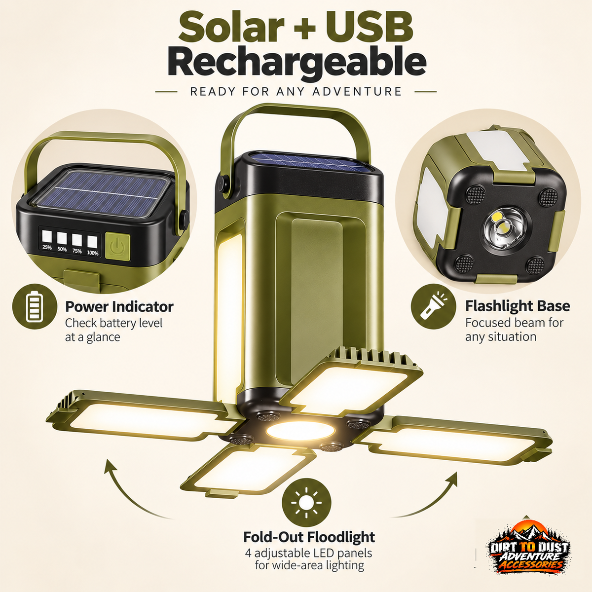 Rechargeable Solar Camping Lantern – Magnetic Floodlight and Torch