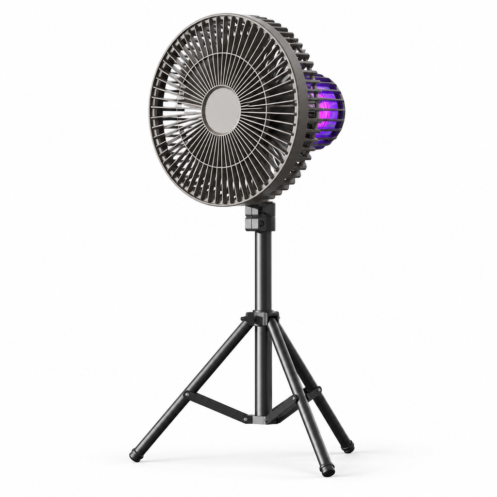 5-in-1 Camping Fan – Fan, LED Light, Bug Zapper, Power Bank & Tripod