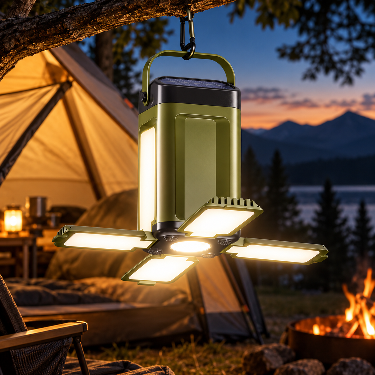 Rechargeable Solar Camping Lantern – Magnetic Floodlight and Torch