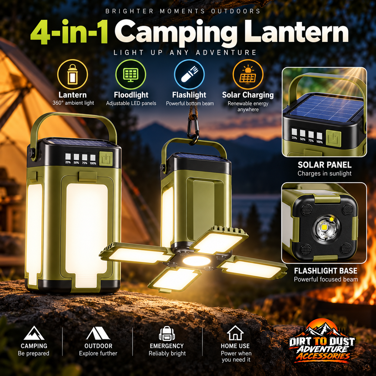 Rechargeable Solar Camping Lantern – Magnetic Floodlight and Torch