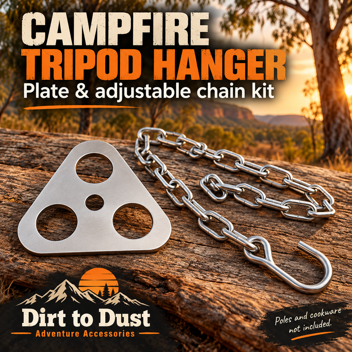 Campfire Tripod Hanger – Plate & Chain Kit | Dirt to Dust Adventure Accessories