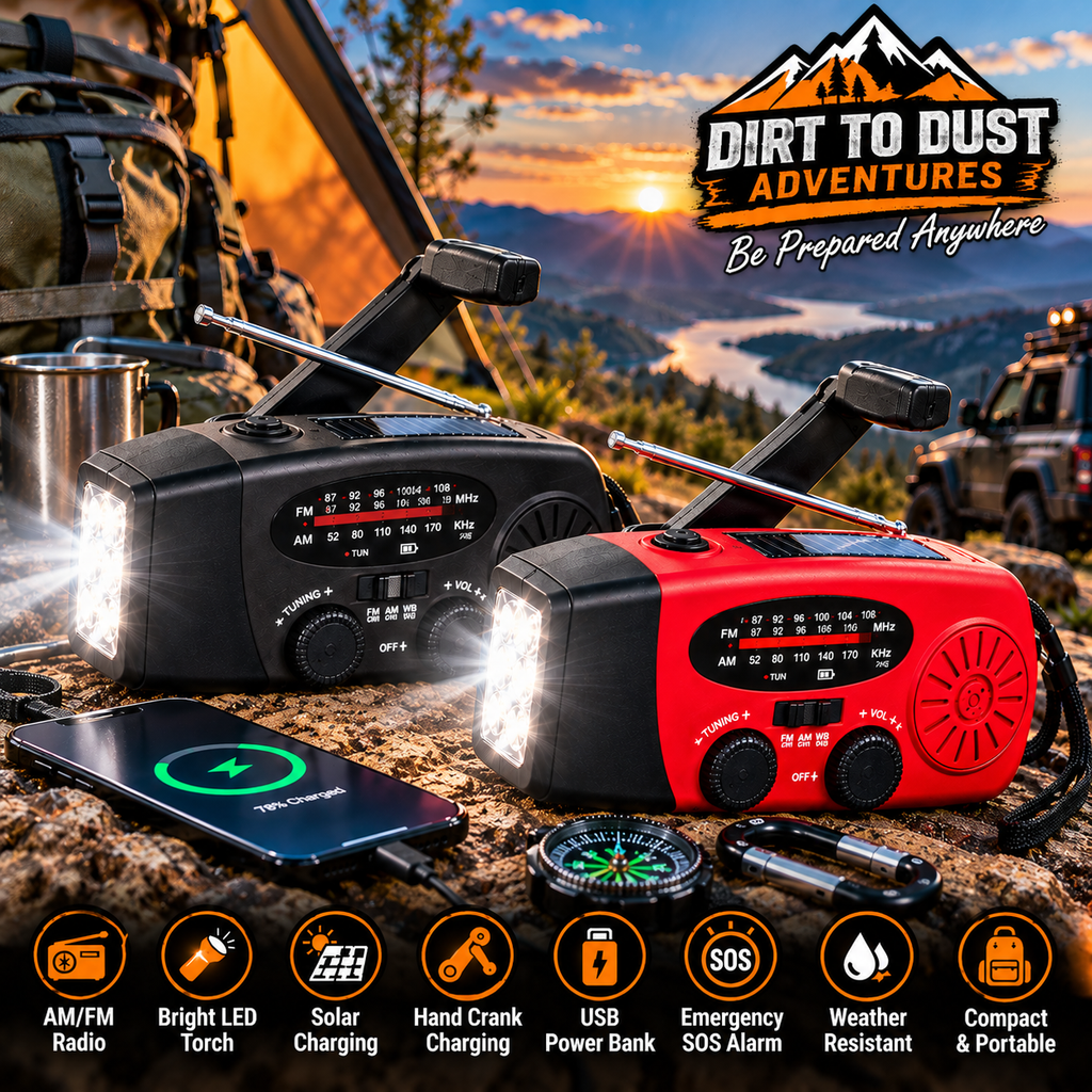 Dirt to Dust Emergency Hand Crank Radio – Solar AM/FM Radio, Torch & USB Charger