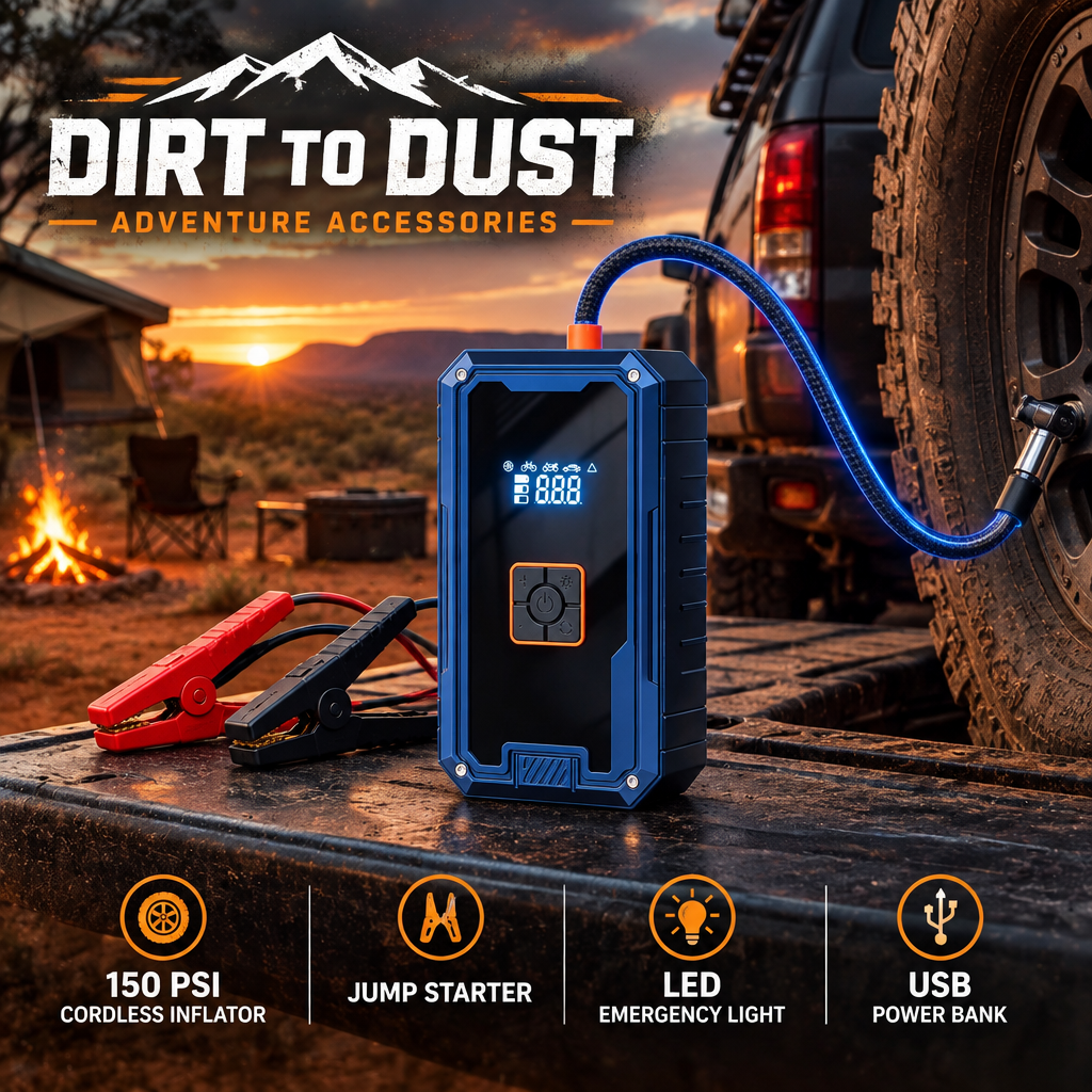 Dirt to Dust Adventure Accessories Portable Air Compressor & Jump Starter – 12V