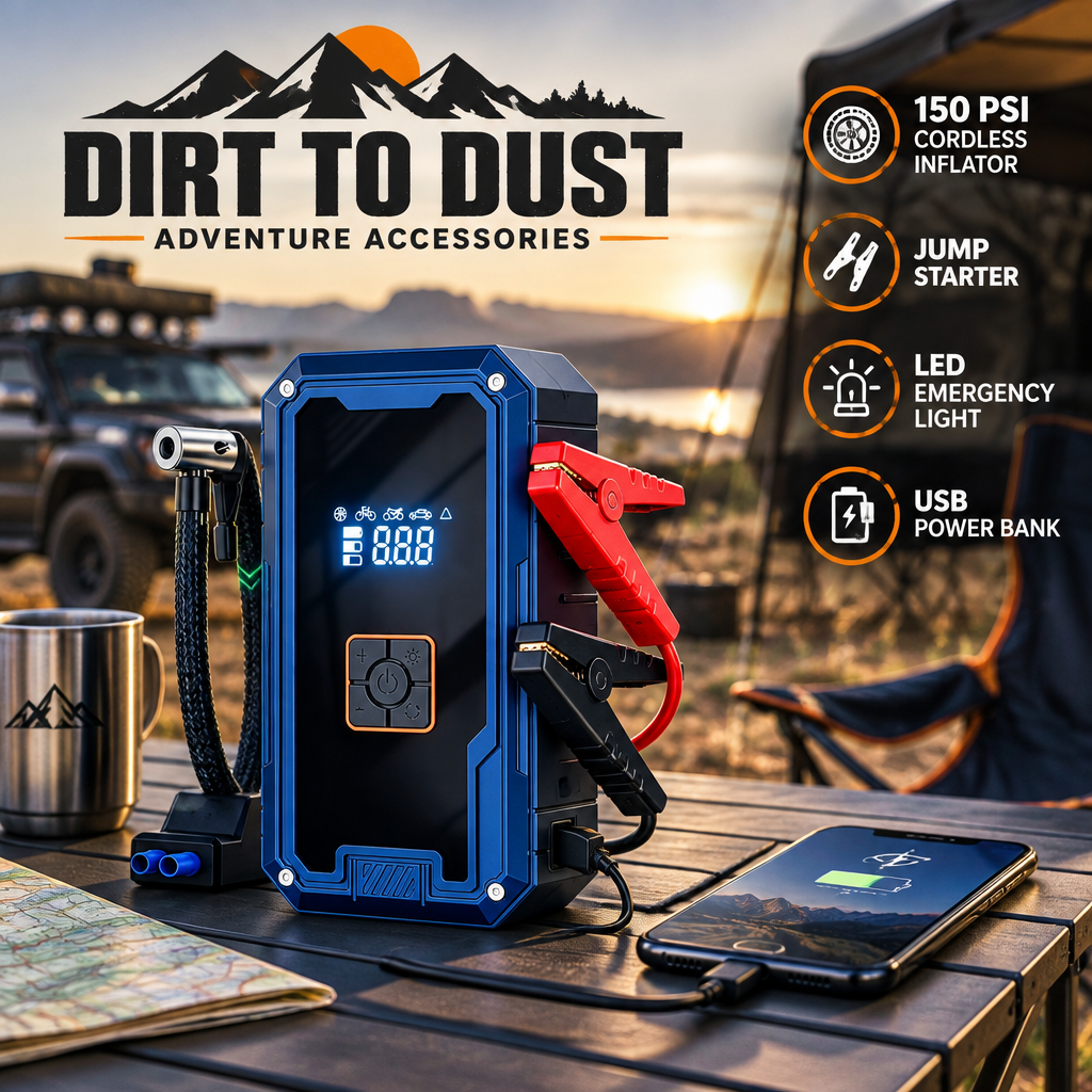 Dirt to Dust Adventure Accessories Portable Air Compressor & Jump Starter – 12V