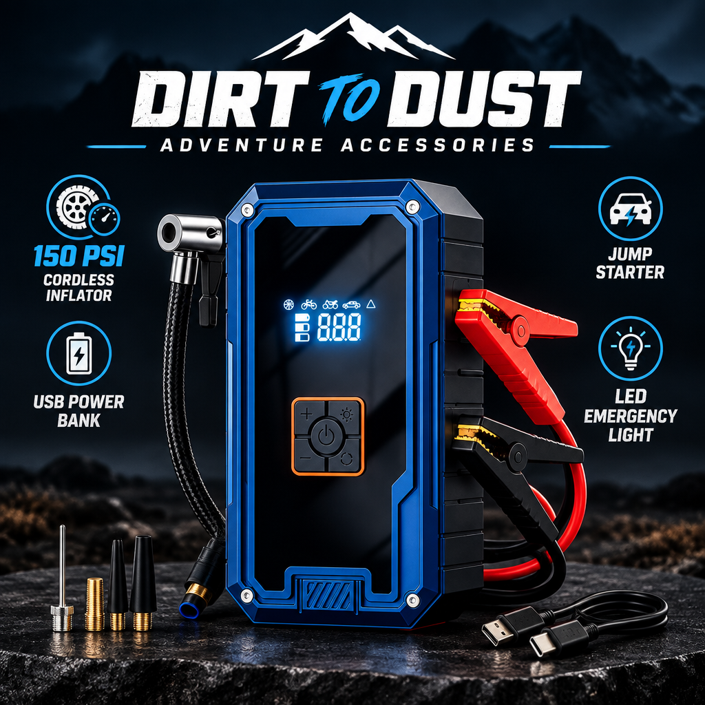 Dirt to Dust Adventure Accessories Portable Air Compressor & Jump Starter – 12V