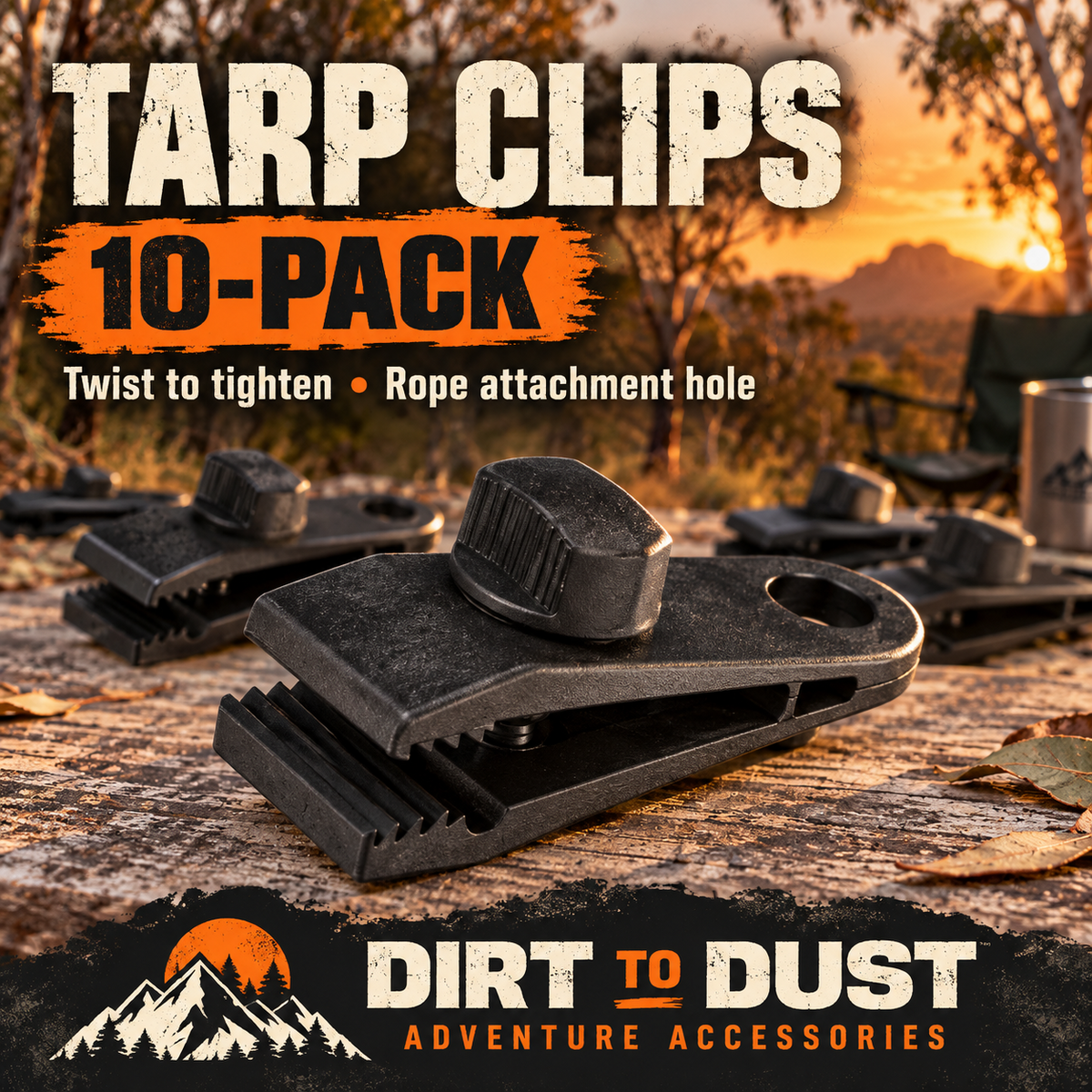 Adjustable Tarp Clips – 10-Pack | Dirt to Dust Adventure Accessories