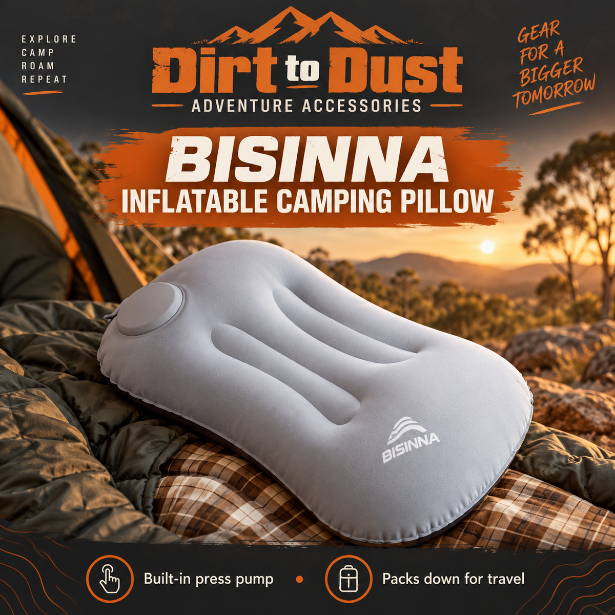 BISINNA Inflatable Camping Pillow | Dirt to Dust Adventure Accessories