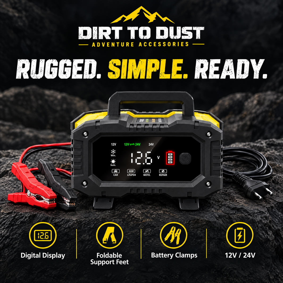 12V/24V Smart Battery Charger – 10A or 20A Options | Dirt to Dust Adventure Accessories