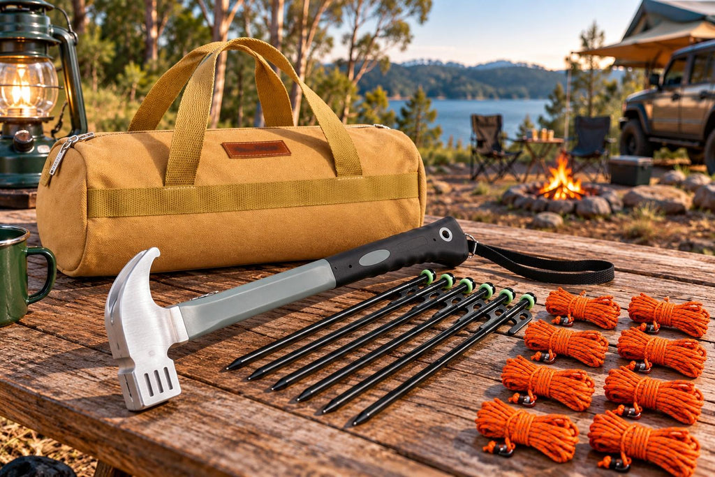 Dirt to Dust Camping Setup Kit – Tent Pegs, Guy Ropes, Hammer & Carry Bag