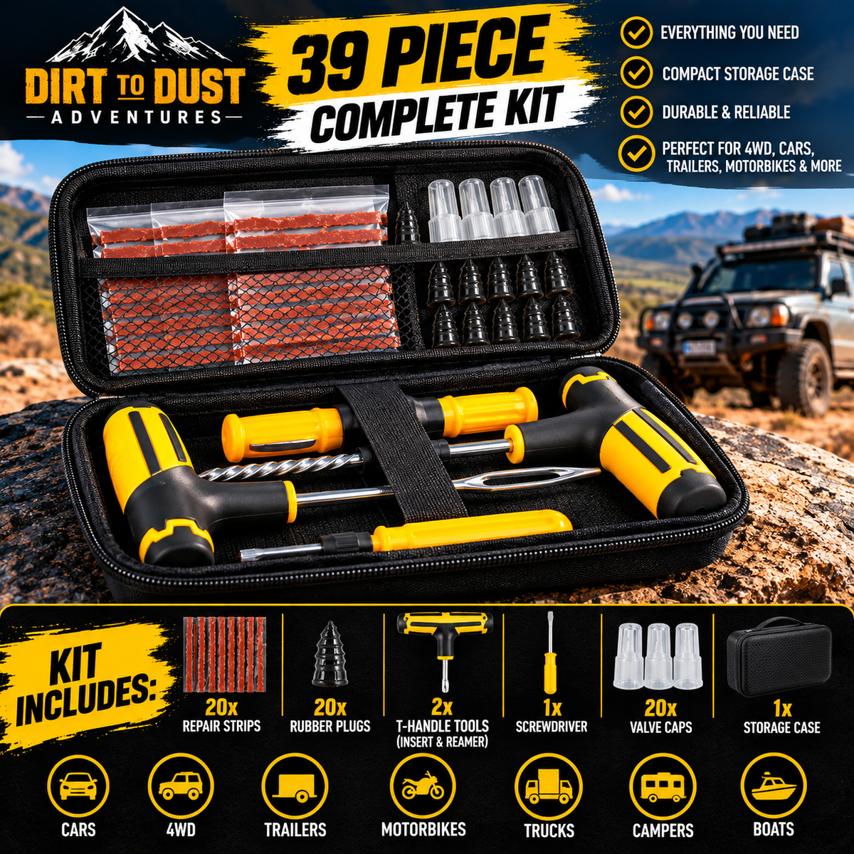 Dirt to Dust Adventure Accessories Tubeless Tyre Puncture Repair Kit