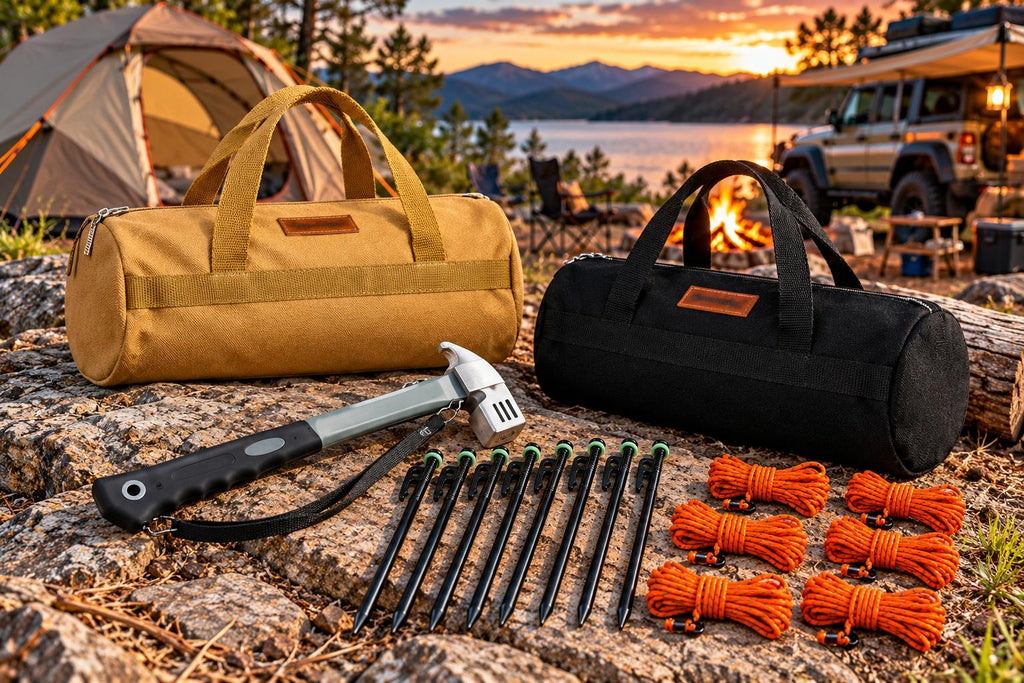 Dirt to Dust Camping Setup Kit – Tent Pegs, Guy Ropes, Hammer & Carry Bag