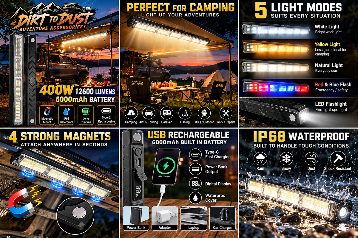 Dirt to Dust Adventure Accessories 6000mAh Magnetic LED Light – 22cm or 41cm