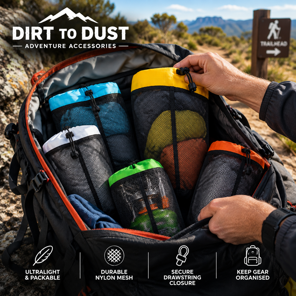 Dirt to Dust Lightweight Mesh Storage Bags – Drawstring Camping & Gear Organiser