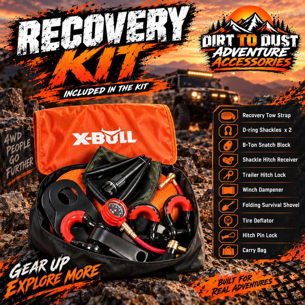 X-BULL 11-Piece 4WD Recovery Kit – Tow Strap, Shackles, Snatch Block & More