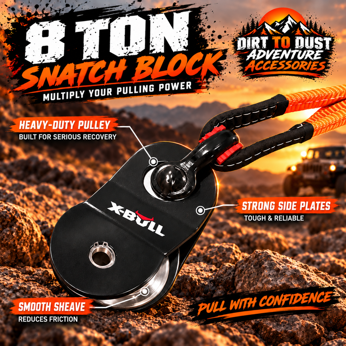 X-BULL 11-Piece 4WD Recovery Kit – Tow Strap, Shackles, Snatch Block & More