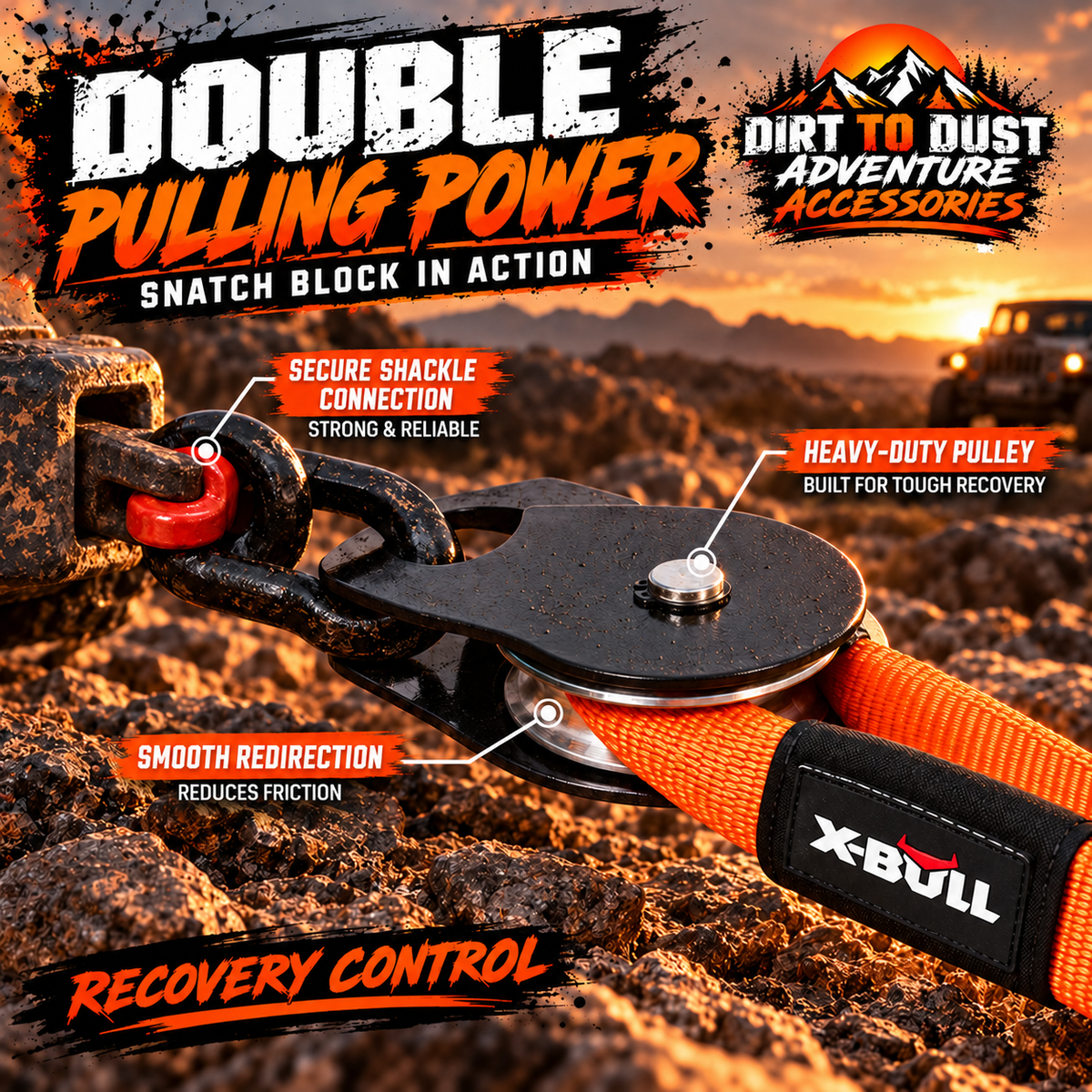 X-BULL 11-Piece 4WD Recovery Kit – Tow Strap, Shackles, Snatch Block & More