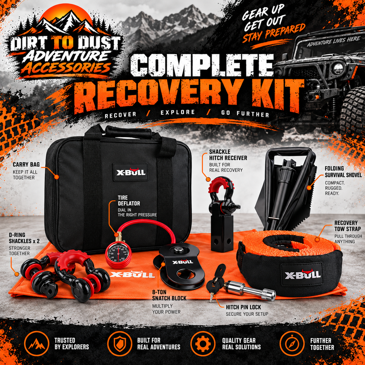 X-BULL 11-Piece 4WD Recovery Kit – Tow Strap, Shackles, Snatch Block & More