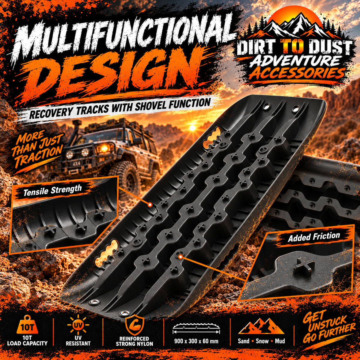 X-BULL Gen 2.0 Recovery Tracks – 10T 2-Piece Black 4WD Traction Boards