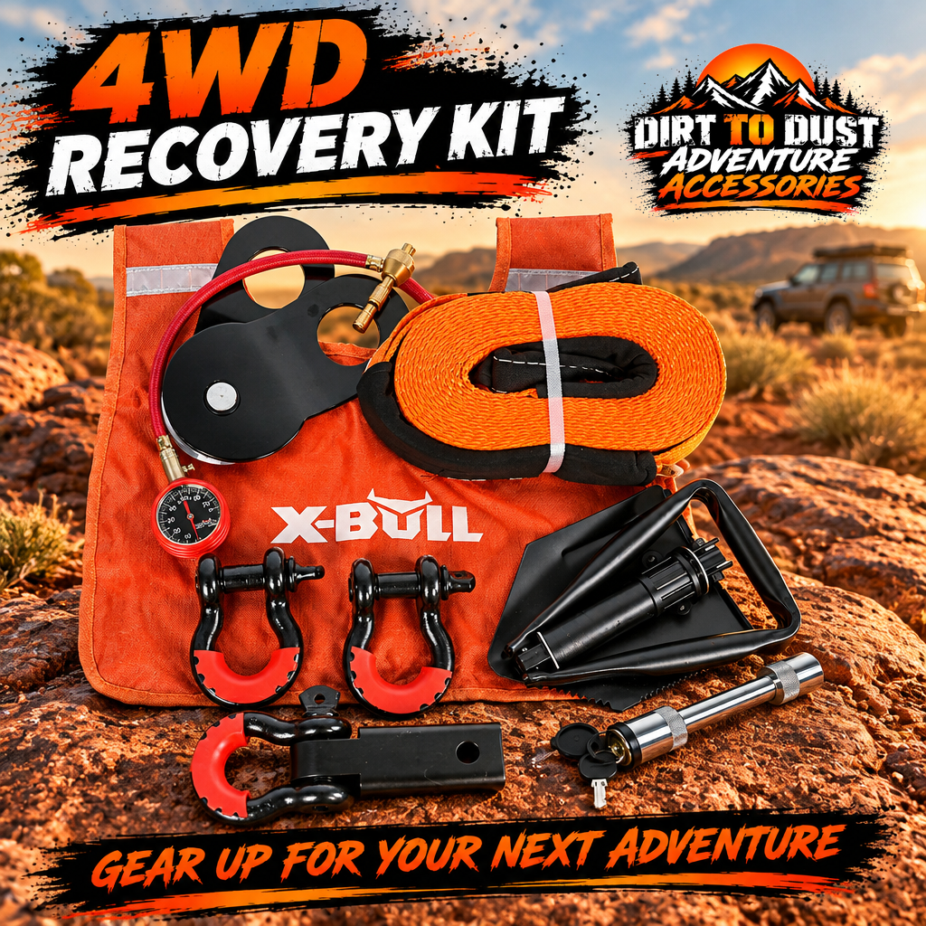 X-BULL 11-Piece 4WD Recovery Kit – Tow Strap, Shackles, Snatch Block & More