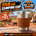 Dirt to Dust Adventure Accessories silver 350 ml stainless steel camping cup with removable sleeve, free Australian shipping.
