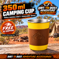 Dirt to Dust Adventure Accessories yellow 350 ml stainless steel camping cup with removable sleeve, free Australian shipping.